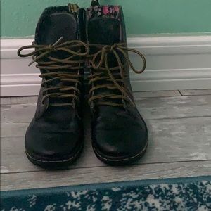 Black Doc Martens with floral pattern inside